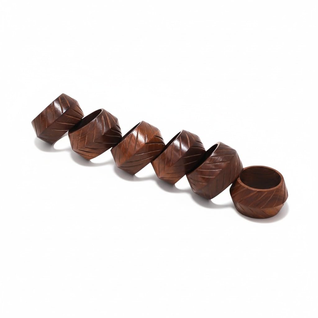 Tabletop Decor Wooden Napkin Rings Set, Rustic Farmhouse Style Table Setting Collection (6)