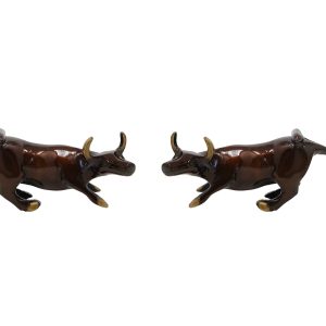 HANDTECHINDIA Brass Bull Figurine, Wall Street Bull Art Decor, Bull/Cow/Ox Figure Statue Home Decor Represents Good Luck of Career and Wealth (2)