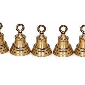 Wonderlist Handicrafts Jingle Bell 2 Inches Christmas Decorative Brass, Bell for Pet Dog Cat Pendants Christmas Tree Decoration Bells for Home Door Chimes Décor Set of 5 (Antique-Golden) (BRSO10A10)