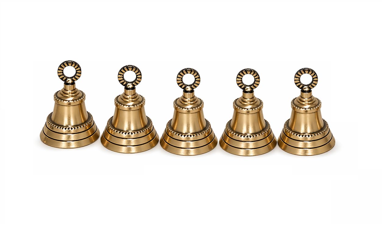 Wonderlist Handicrafts Jingle Bell 2 Inches Christmas Decorative Brass, Bell for Pet Dog Cat Pendants Christmas Tree Decoration Bells for Home Door Chimes Décor Set of 5 (Antique-Golden) (BRSO10A10)