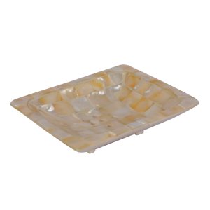 Sea Pearl Bath Ensemble Mother of Pearl Soap Dish, Designer Bathroom Accessories Handmade Inlay Tray for Sink Counter, Luxury Spa-Style Decor