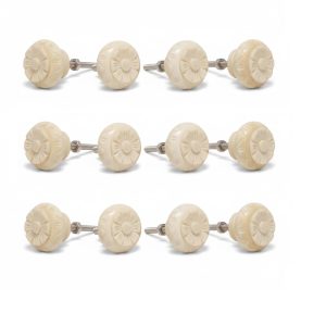HANDTECHINDIA Handmade Bone Cabinet Knobs, Vintage Style, Decorative Hardware for Kitchen Drawer, Cupboard, Wardrobe, Rustic Home Decor, Natural Bone Material (Pack of 12)