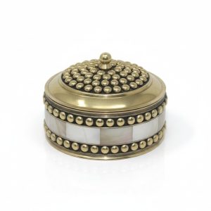 HANDTECHINDIA Round Hand Painted Decorative Jewelry Trinket Box Unique Gift for Home Decor Antique Metal Case with Mother of Pearl Sindoor Box/Coin Box for Women and Home Decor (TYPE-8)