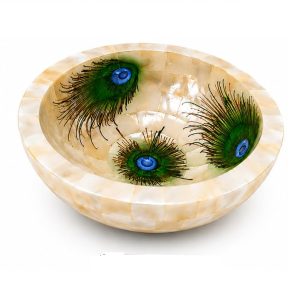 HANDTECHINDIA 5" Mother of Pearl Bowl - Multipurpose Home Decor, Snacks & Fruit Bowl, Office & Home Decorative Centerpiece (Peacock Design)