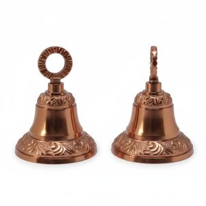 HANDTECHINDIA Rose-Gold Embossed Indian Brass Bells Jingle Bells Home Door Decor Crafts Christmas Decor Pet Bells in Various Size and Set (2, 1.5 inch)