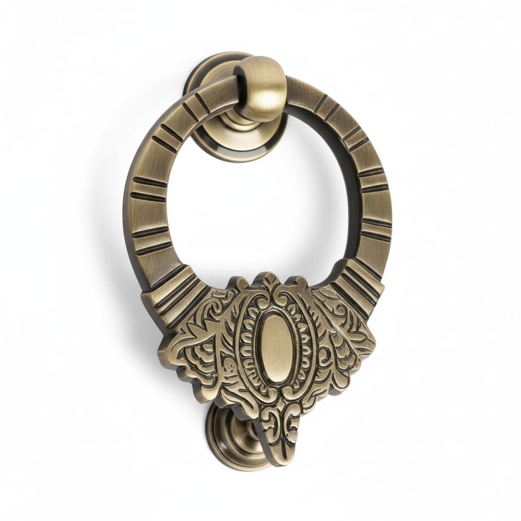 Decorative Golden Brass Door Knocker Victorian Style Brass Door Knocker Door Décor with Antique Finish Heavy Duty Brass Round Maharaja Door Knocker (Decorative)