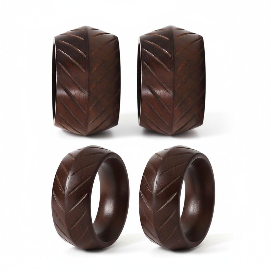 Tabletop Decor Wooden Napkin Rings Set, Rustic Farmhouse Style Table Setting, Natural Wood Grain, Set of 4