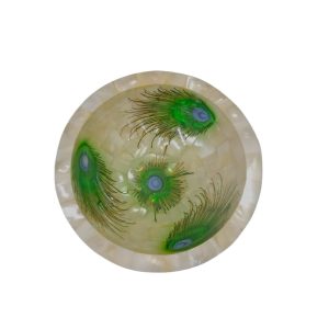 HANDTECHINDIA Decorative Centerpiece Bowl with Peacock Print, 5 inch, Mother of Pearl, for Salad, Dessert, Candy,Party Snacks (1)