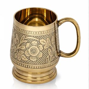 Handcrafted Brass Beer Stein Antique Style Tankard Mug Moscow Mule Cup Pure Brass Embossed Mug with Handle, Drinking Cups for BBQ/Home/Office/Party, 450 ML (Large)