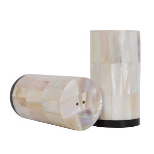 Wonderlist Handicrafts SE-SAS01 Vintage HornPolyresin Salt and Pepper Shakers Each Set is Unique, for Medieval and Fantasy Bar or Kitchen Table Decor Gifts, 3.5 inch, Mother of Pearl