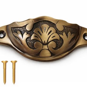 HANDTECHINDIA Antique Brass Drawer Pull Handles Set with Brass Screws Vintage Cabinet Handles Decorative Dresser Pulls for Furniture, Cupboard, Wardrobe, Desk & Chest Drawers (Type-7)