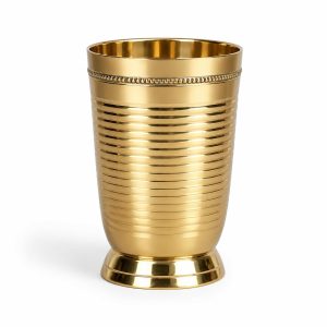 HANDTECHINDIA Pure Brass Glass Tumbler 250 ML with Beautiful Design, for Drinking Serving Water, Yoga & Ayurveda Drinkware Daily Use (Ring)