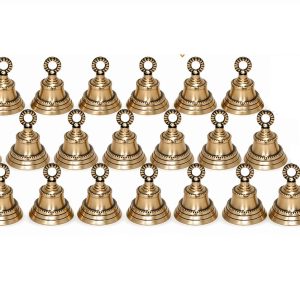 HANDTECHINDIA Traditional Carved Mini Brass Bell for Prayer, Feng Shui, Home Temple, Handcrafted Antique Brass, 2 Inch Height, Sound Healing & Decor, Rituals and Meditation Pack of 20