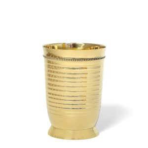 HANDTECHINDIA Brass Glass Tumbler with Ring Design, 250 ML Decorative Julep Cup for Drinking Water, Traditional Ayurveda Style Drinking Water Goblet(1)