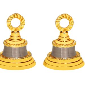 HANDTECHINDIA 2" Height Golden-Silver Indian Brass Bells Jingle Bells for Home Door Decor, Crafts, Chimes, Christmas Decor, Cow Pet Bells, Festival Decoration (2)