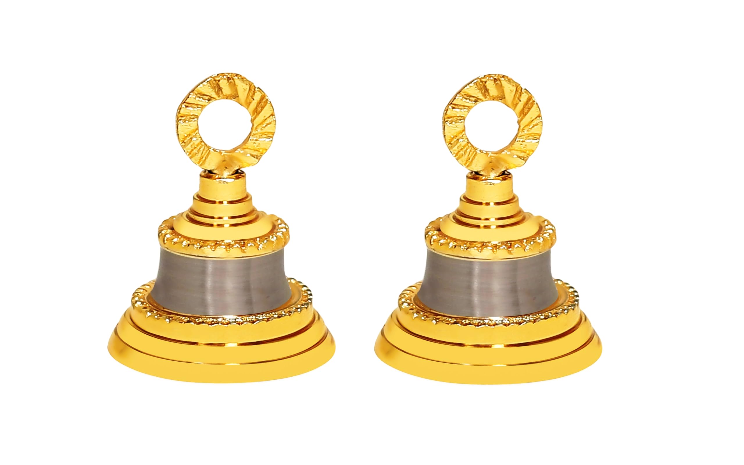 HANDTECHINDIA 2" Height Golden-Silver Indian Brass Bells Jingle Bells for Home Door Decor, Crafts, Chimes, Christmas Decor, Cow Pet Bells, Festival Decoration (2)