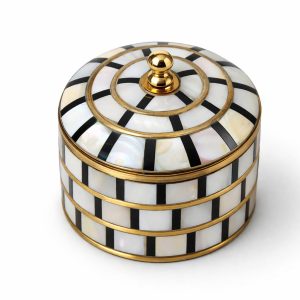 HANDTECHINDIA Round Hand Painted Decorative Jewelry Trinket Box Unique Gift for Home Decor Antique Metal Case with Mother of Pearl Sindoor/Coin/Jewelry Storage Box for Women (TYPE-6)