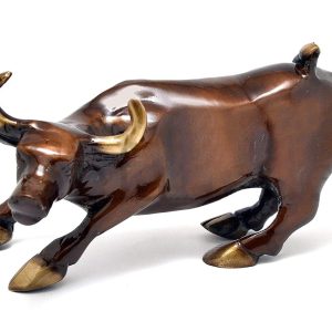 HANDTECHINDIA Charging Bull 5 Inches Brass Showpiece Home Decor Showpiece Wall Street Bowling Brown Bull Home Decoration Showpiece Office Décor
