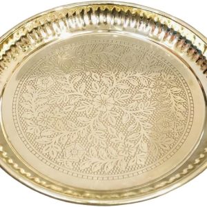 HANDTECHINDIA Pure Brass Nakshi Flower Design Embossed Aarti Puja Thali Platter Prasad Chandan Plate Hindu Rituals Temple Pooja Plate Pujan Thali Pooja Article (6 INCH)