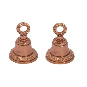 HANDTECHINDIA Rose-Gold Embossed Indian Brass Bells Jingle Bells Home Door Decor Crafts Christmas Decor Pet Bells in Various Size and Set (2, 1.25 inch)