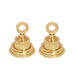 HANDTECHINDIA Plain and Embossed Gold Indian Brass Bells Jingle Bells Home Door Decor Crafts Christmas Decor Pet Bells in Various Size and Set for Festival Ornament 2 Inch Embossed Set of 2