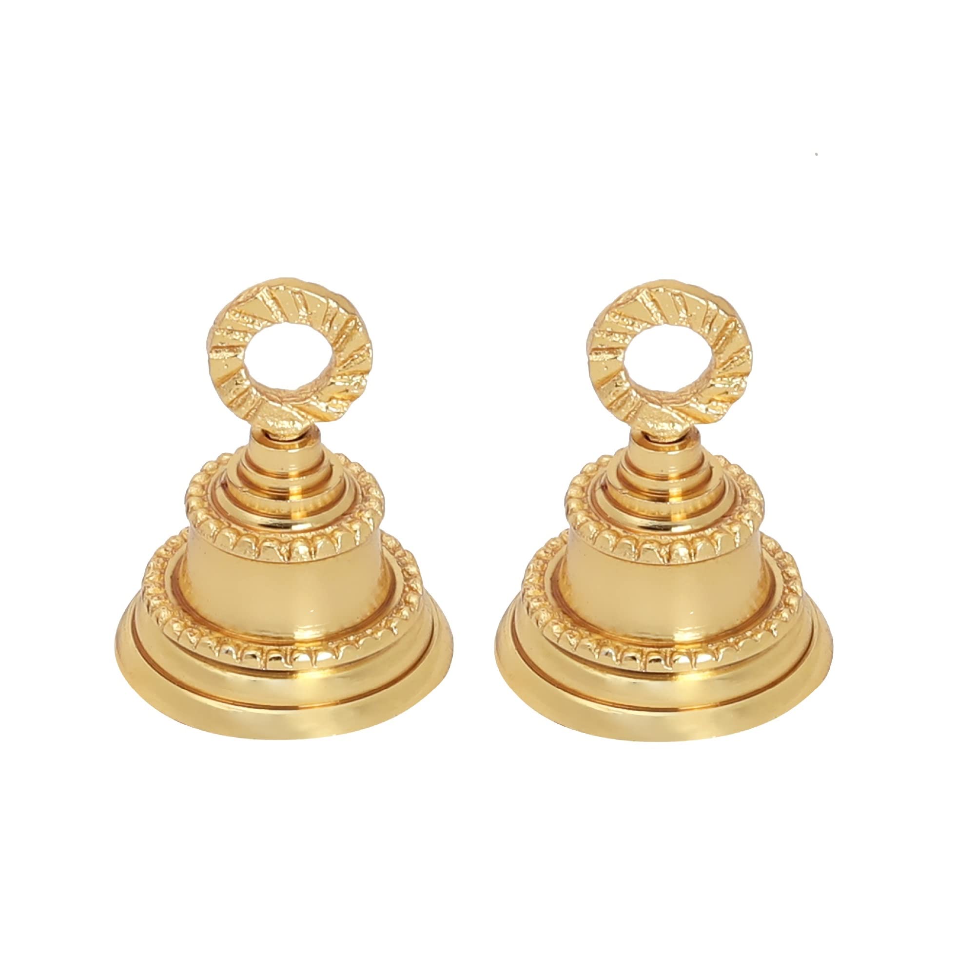 HANDTECHINDIA Plain and Embossed Gold Indian Brass Bells Jingle Bells Home Door Decor Crafts Christmas Decor Pet Bells in Various Size and Set for Festival Ornament 2 Inch Embossed Set of 2