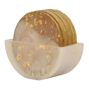 Handmade Epoxy Resin Coasters Set of 6 with Holder Luxury Drink Holder for Coffee Tables, Bar Counter, Dining & Home Decoration (Pearl)