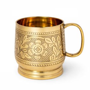 Handcrafted Brass Beer Stein Antique Style Tankard Mug Moscow Mule Cup Pure Brass Embossed Mug with Handle, Drinking Cups for BBQ/Home/Office/Party 220 ML (Small)