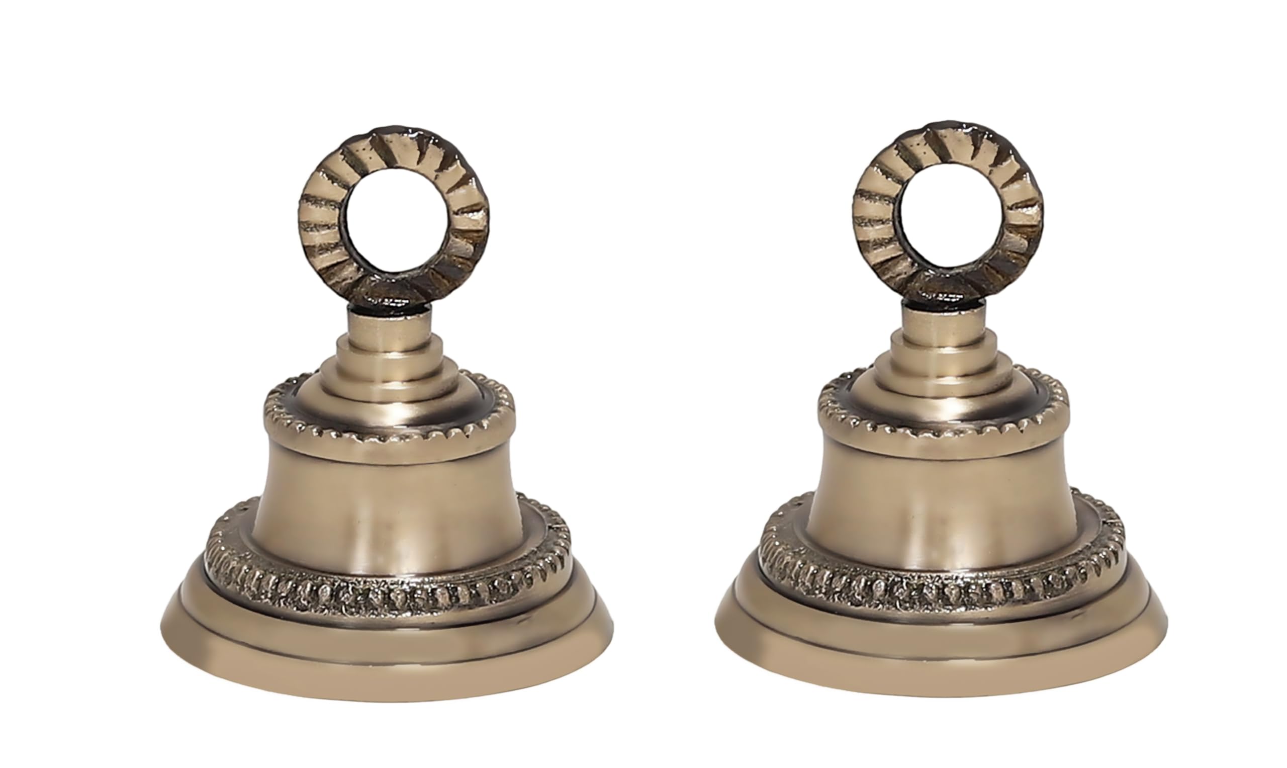 HANDTECHINDIA Traditional Carved Mini Brass Bell for Prayer, Feng Shui, Home Temple, Handcrafted Antique Brass, 2 Inch Height, Sound Healing & Decor, Rituals and Meditation Pack of 2