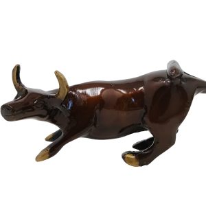 Brass Bull Figurine, Wall Street Bull Art Decor, Bull/Cow/Ox Figure Statue Home Decor Represents Good Luck of Career and Wealth (1)