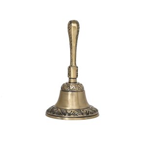 HANDTECHINDIA Loud Solid Pooja Bell Hand Bell Call Bell Wedding Bell Dinner Bell Temple Bell Puja Bell Golden Classroom Bell with Made by Brass (Embosed)