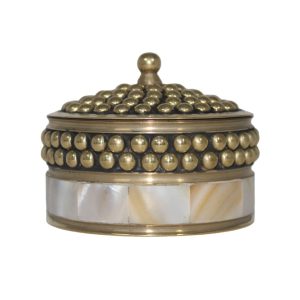 HANDTECHINDIA Round Hand Painted Decorative Jewelry Trinket Box Unique Gift For Home Décor Antique Metal Case with Mother of Pearl Sindoor Box/Coin Box for Women and Home Décor (TYPE-7)