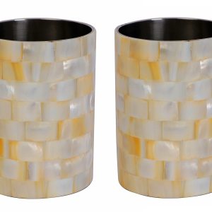 Wonderlist Handicrafts Mother of Pearl Bathroom Accessories Designer Bath Ensemble 100 Percent Handmade Toothpaste/Toothbrush Holder Set of 2 5 inches, BOWL
