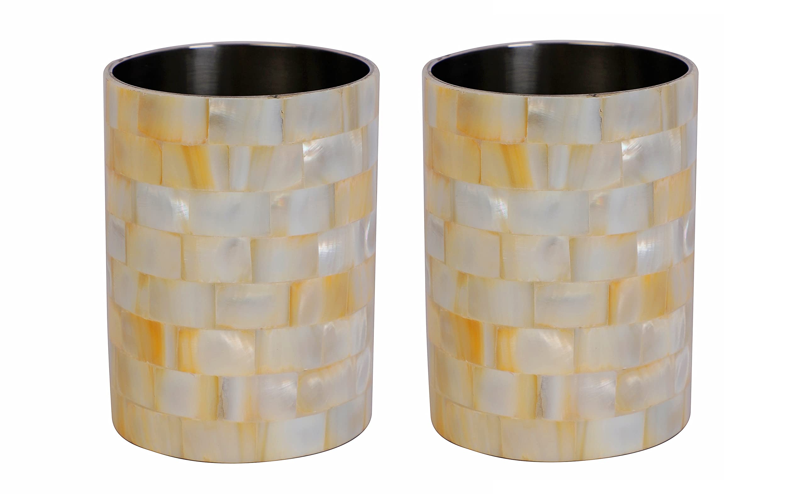 Wonderlist Handicrafts Mother of Pearl Bathroom Accessories Designer Bath Ensemble 100 Percent Handmade Toothpaste/Toothbrush Holder Set of 2 5 inches, BOWL