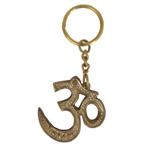 HANDTECHINDIA OM Key Ring Brass Keychain Spiritual Gift Aum Keychain for Car, Bike, Home Lock Key Luggage Bag Wardrobe Locker Golden