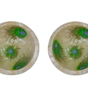 HANDTECHINDIA Decorative Centerpiece Bowl with Peacock Print, 5 inch, Mother of Pearl, for Salad, Dessert, Candy,Party Snacks (2)