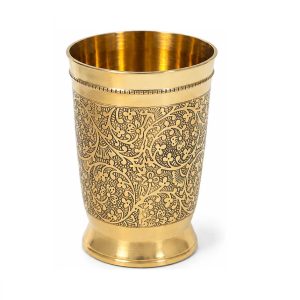 HANDTECHINDIA Pure Brass Glass Tumbler 250 ML with Beautiful Design for Drinking Serving Water, Yoga & Ayurveda Drinkware Daily Use (Line)