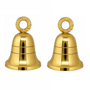 HANDTECHINDIA Plain Gold Indian Brass Bells Jingle Bells Home Door Decor Crafts Christmas Decor Pet Bells in Various Size and Set for Festival Occasions (Plain, 2)