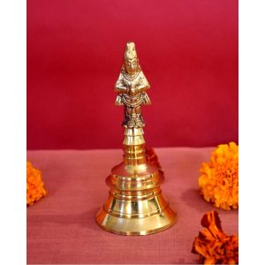 Wonderlist Handicrafts Brass Pooja Bell with Hanuman Sitting On Top (5 inch, Gold)