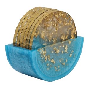 Handmade Epoxy Resin Coasters Set of 6 with Holder Luxury Drink Holder for Coffee Tables, Bar Counter, Dining & Home Decoration (Blue)