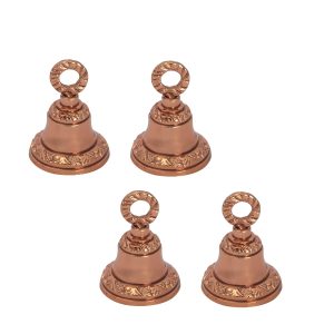 Rose-Gold Embossed Indian Brass Bells Jingle Bells Home Door Décor Crafts Bells Christmas Decor Bells Pet Bells Christmas Craft Bells in Various Size and Set. (4, 1.25 inch)