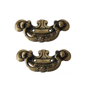 HANDTECHINDIA Antique Brass Drawer Pull Handles Set with Brass Screws Vintage Cabinet Handles Decorative Dresser Pulls for Furniture, Cupboard, Wardrobe, Desk & Chest Drawers (Type-1 Pack of 2)