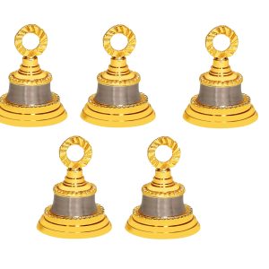 Set of 5 Hanging Brass Bells Wall Decor Indian Bells Home Decor Christmas Bell Garland Ornaments for Crafts, Jingle Bells for Small Pets, Wedding, Party Decoration Size 2H*1.5W