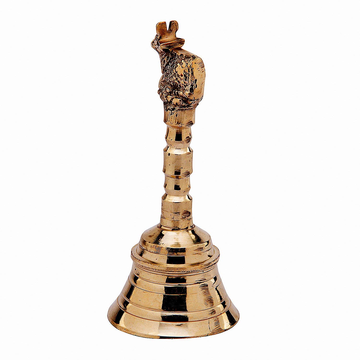 Wonderlist Handicrafts Brass Pooja Bell with Nandi Sitting On Top (4 inch, Gold)