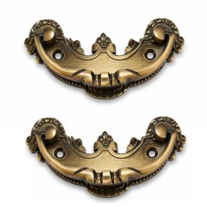 HANDTECHINDIA Antique Brass Drawer Pull Handles Set with Brass Screws Vintage Cabinet Handles Decorative Dresser Pulls for Furniture, Cupboard, Wardrobe, Desk & Chest Drawers (Type-4 Pack of 2)
