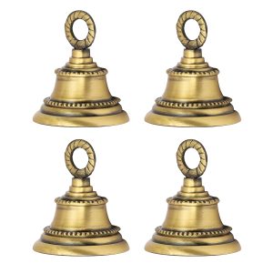 HANDTECHINDIA Indian Brass Bells Jingle Bells for Home Door Decor, Crafts, Chimes, Cow Pet Bells, Craft Bells with Hanging Loop, Christmas Festival Ornament, Classic Style(4, Classic)