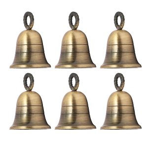 Indian Brass Bells Jingle Bells for Home Door Décor, Crafts, Chimes, Décor, Cow Pet Bells,Craft Bells for Decorations Jingle Bells with Hanging Loop (6, Plain)