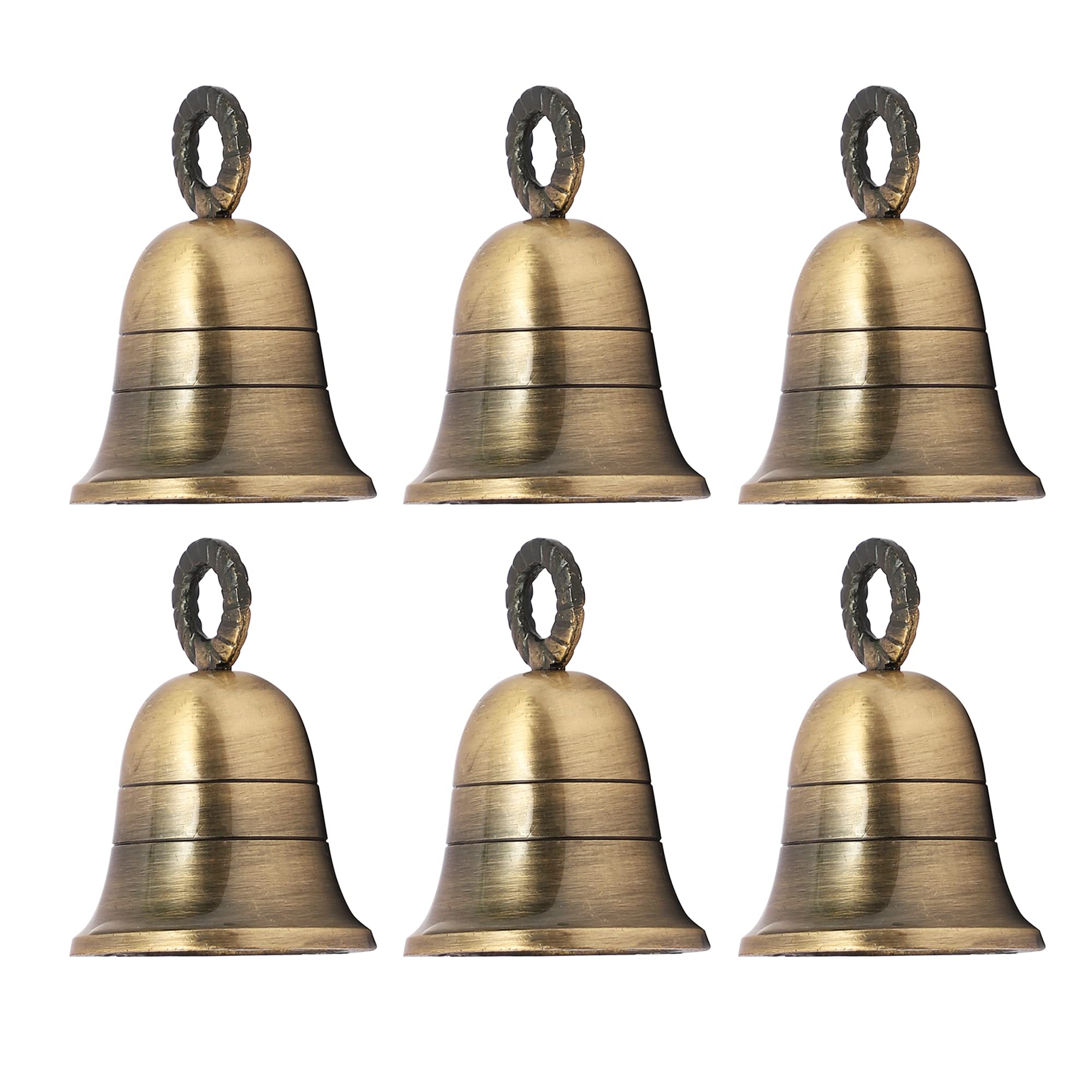 Indian Brass Bells Jingle Bells for Home Door Décor, Crafts, Chimes, Décor, Cow Pet Bells,Craft Bells for Decorations Jingle Bells with Hanging Loop (6, Plain)