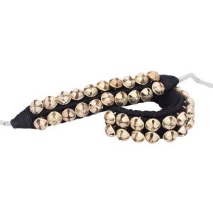 HANDTECHINDIA Dancing Bells Ghungroo Pair Indian Classical Dance Accessories with Colored Cushion Pad Best Dance Metal Brass Anklets Bells Ghunghroo Pad (Black, Double Line)