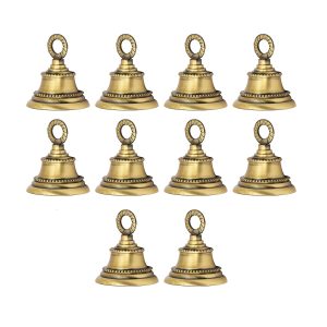 HANDTECHINDIA 2.3" Height Indian Brass Bells Jingle Bells for Home Door Decor, Crafts, Chimes, Christmas Decor, Cow Pet Bells for Decorations (10)